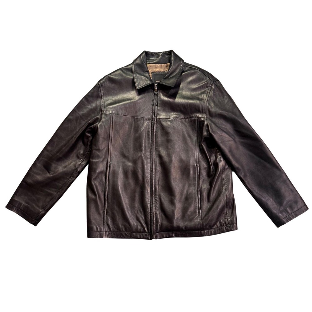 Marc New York Andrew Marc Mens Black Leather Jacket Size Medium Zip Front‎ Coat